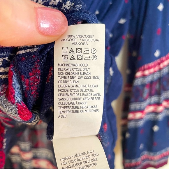 Lucky Brand Navy & Red Bell Sleeve Boho Peasant Blouse Size L - Picture 10 of 11